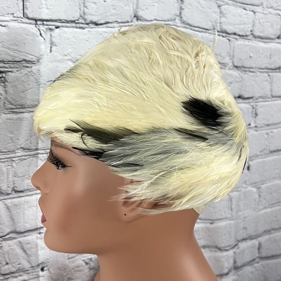 Vintage feather hat Union label off white black feathers - Picture 3 of 6